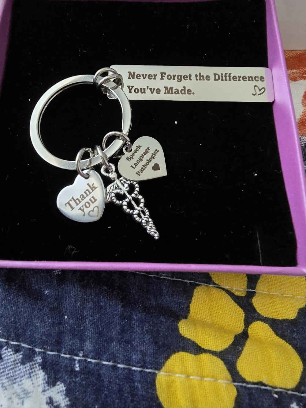 Silver 'Thank You' Heart Keychain for Speech-Language Pathologist